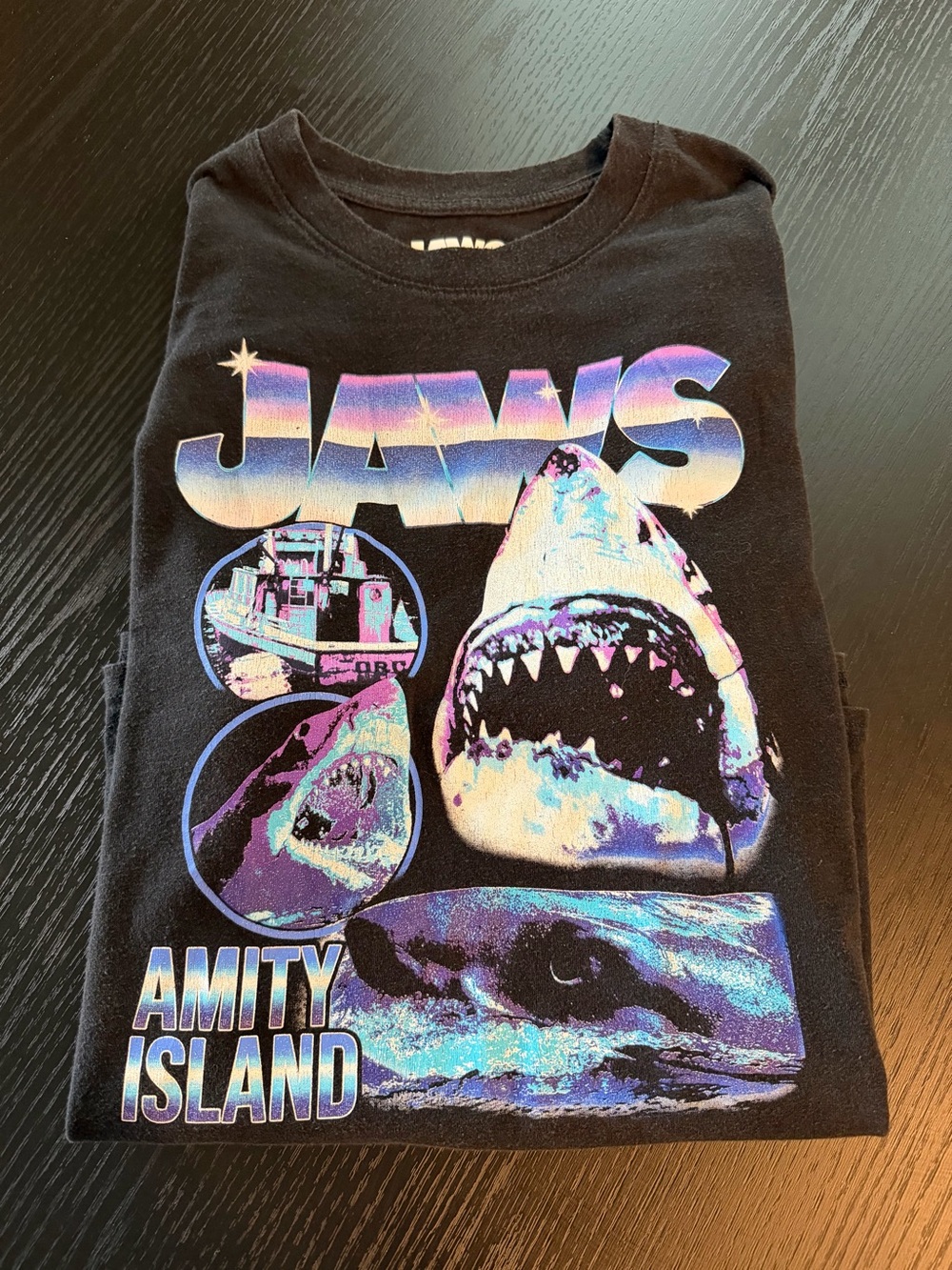 Jaws Amity Island Graphic Tee - Black with Purple/Blue Print